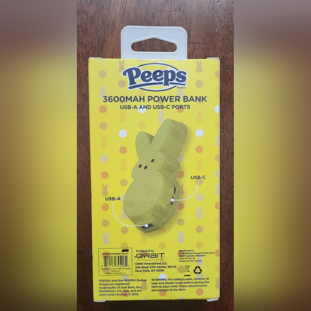 Peeps Yellow Bunny Power Bank - Picture 2 of 3